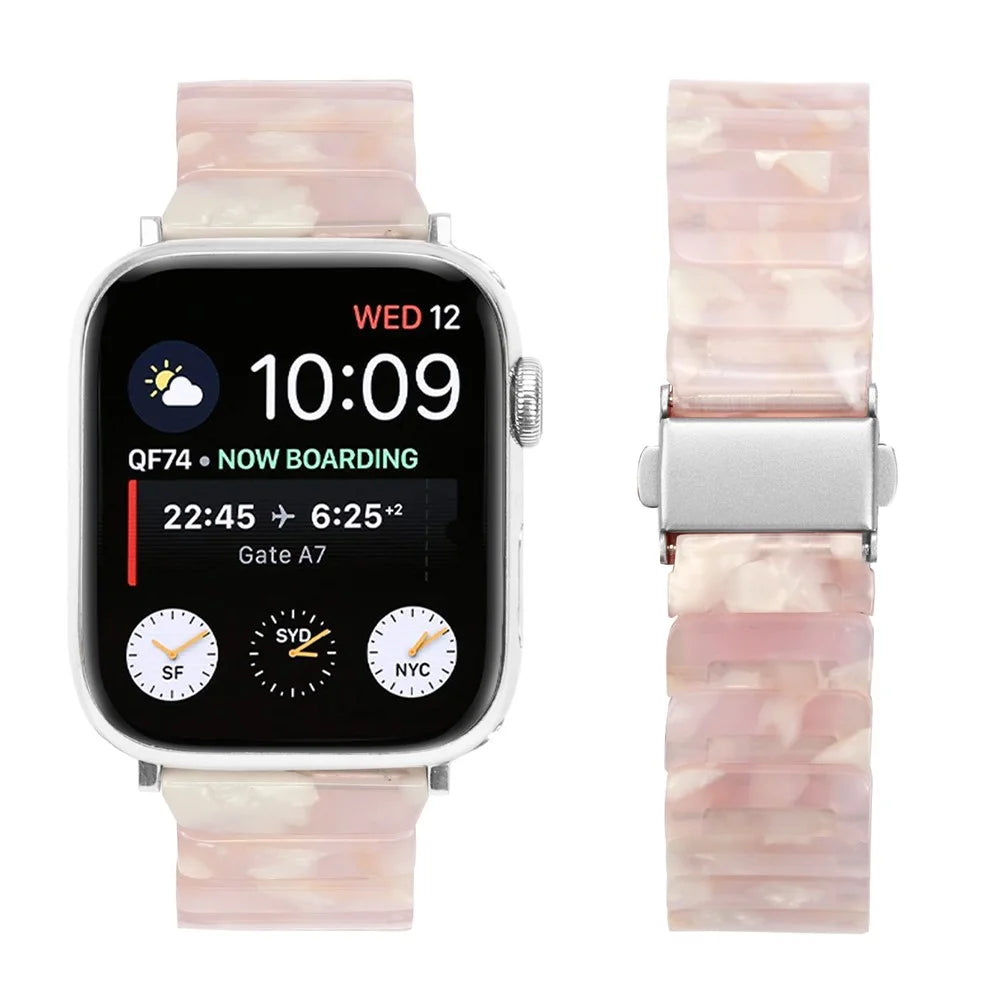 Watch Band For Apple Watch Series 11 10 42mm / 9 8 7 41mm / SE3 SE2 SE 6 5 4 40mm / 3 2 1 38mm , 1-Bead Acrylic Resin Waterproof Bracelet with Silver Buckle - Pink Brown - 3