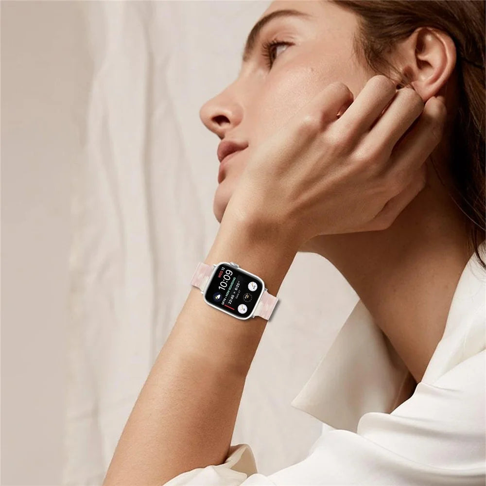 Watch Band For Apple Watch Ultra 3 2 1 49mm / Series 11 10 46mm / 9 8 7 45mm / SE3 SE2 SE 6 5 4 44mm / 3 2 1 42mm , 1-Bead Acrylic Resin Waterproof Bracelet with Silver Buckle - Pink Brown - 5