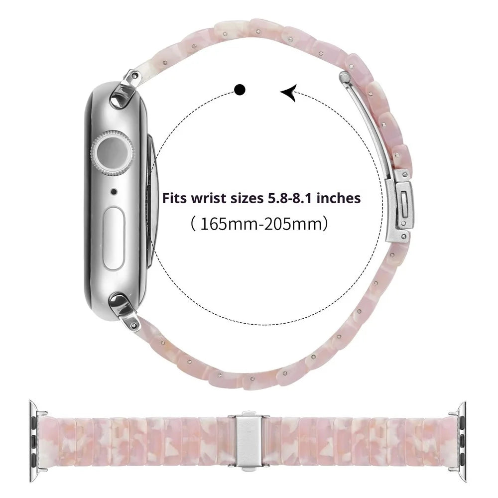 Watch Band For Apple Watch Ultra 3 2 1 49mm / Series 11 10 46mm / 9 8 7 45mm / SE3 SE2 SE 6 5 4 44mm / 3 2 1 42mm , 1-Bead Acrylic Resin Waterproof Bracelet with Silver Buckle - Pink Brown - 6