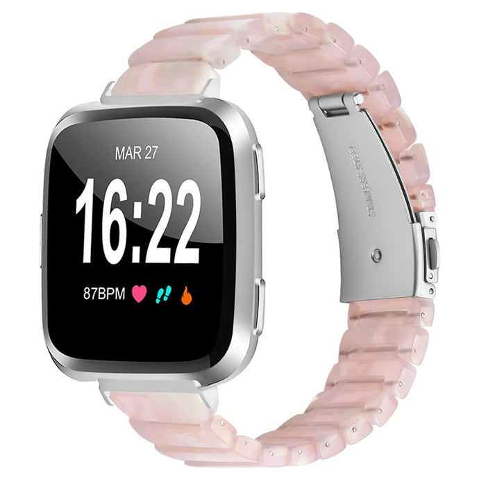 Watch Band For Fitbit Versa / Versa Lite / Versa 2 , 1-Bead Acrylic Resin Waterproof Bracelet with Silver Buckle - Pink Brown - 2