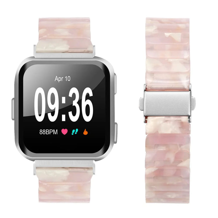 Watch Band For Fitbit Versa / Versa Lite / Versa 2 , 1-Bead Acrylic Resin Waterproof Bracelet with Silver Buckle - Pink Brown - 3