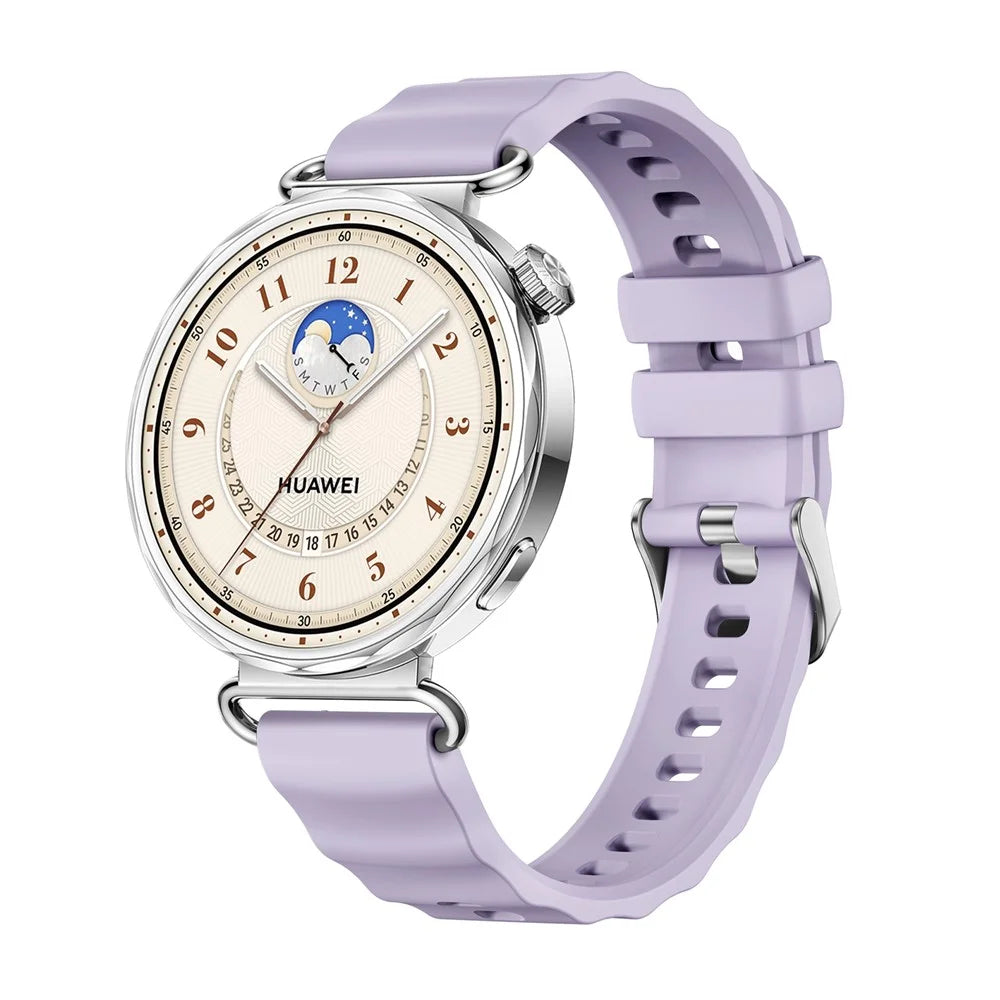 18mm Quick Release Silicone Band for Huawei Watch GT 6 41mm Solid Color Watch Strap with Wave Pattern Silver Buckle - Purple - 3