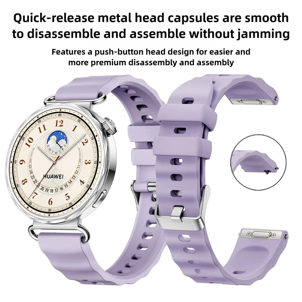 18mm Quick Release Silicone Band for Huawei Watch GT 6 41mm Solid Color Watch Strap with Wave Pattern Silver Buckle - Purple - 4