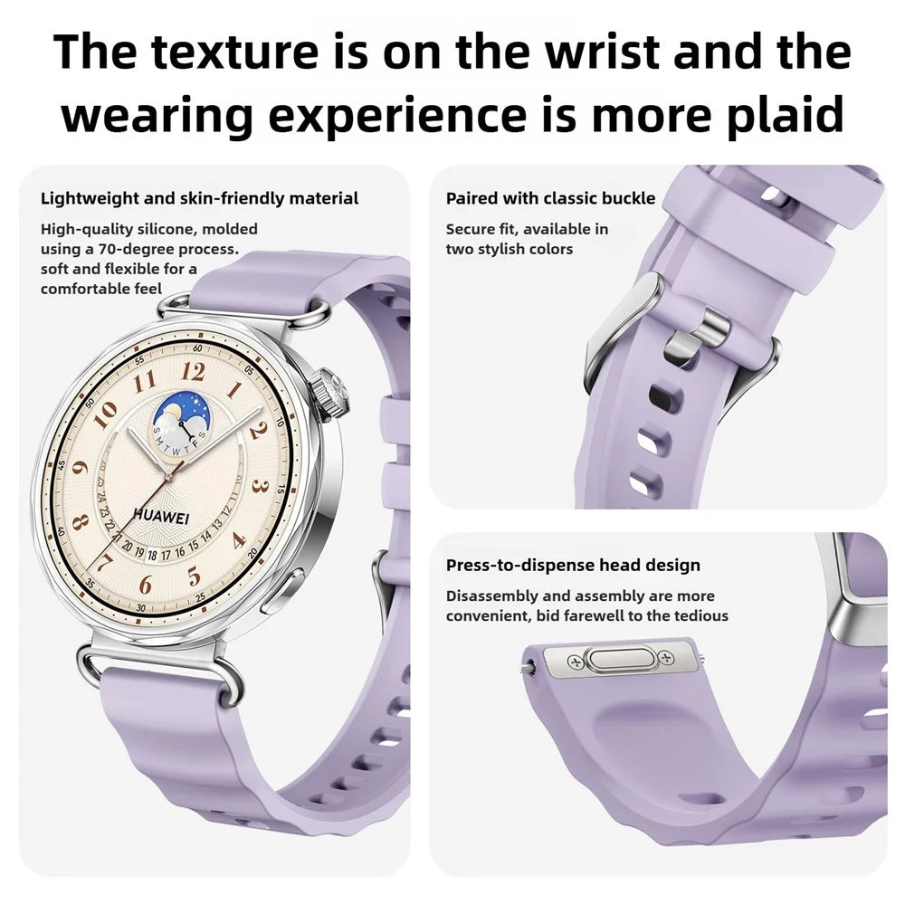 18mm Quick Release Silicone Band for Huawei Watch GT 6 41mm Solid Color Watch Strap with Wave Pattern Silver Buckle - Purple - 6