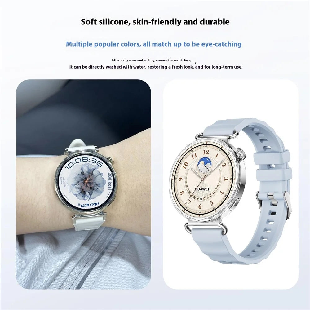 18mm Quick Release Silicone Band for Huawei Watch GT 6 41mm Solid Color Watch Strap with Wave Pattern Silver Buckle - Purple - 7