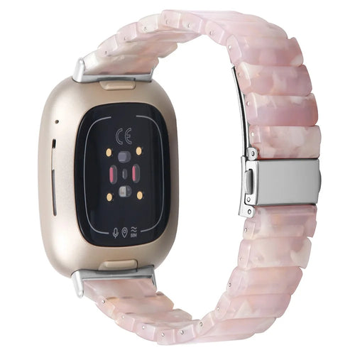 For Fitbit Versa 3 / Sense Watch Band 1-Bead Acrylic Resin Waterproof Bracelet with Silver Buckle - Pink Brown - 1