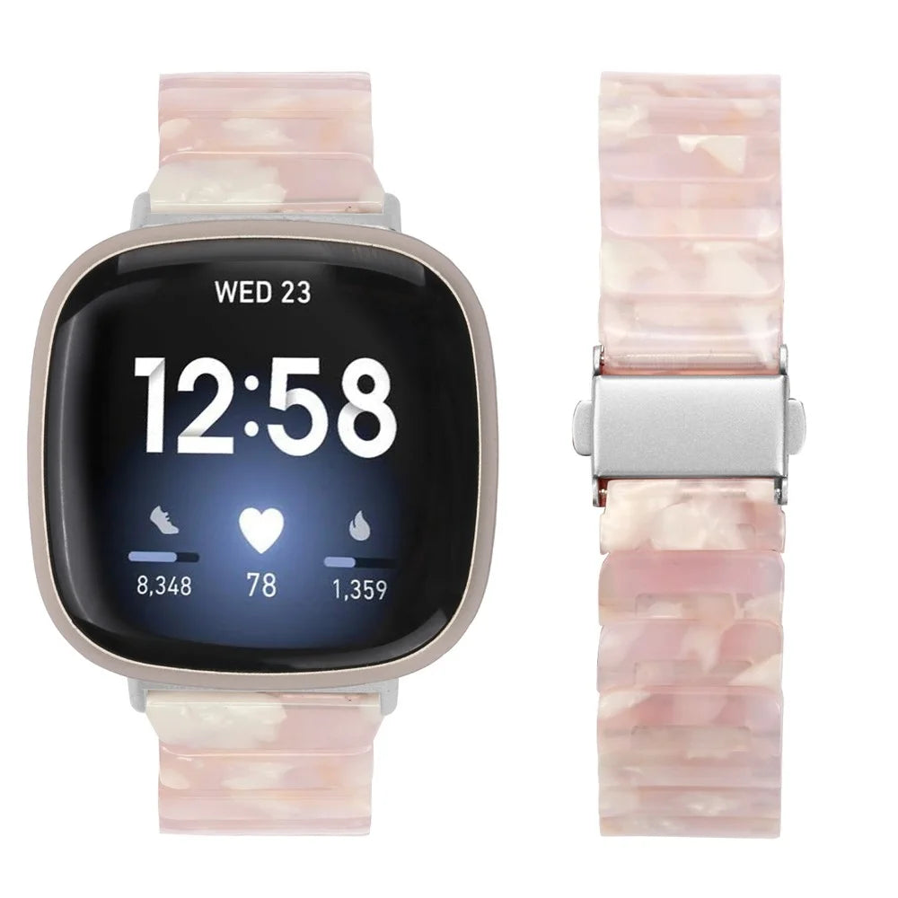 For Fitbit Versa 3 / Sense Watch Band 1-Bead Acrylic Resin Waterproof Bracelet with Silver Buckle - Pink Brown - 3