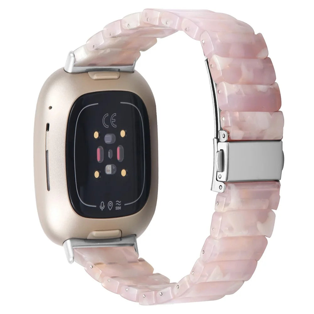 For Fitbit Versa 4 / Sense 2 Watch Band 1-Bead Acrylic Resin Waterproof Bracelet with Silver Buckle - Pink Brown - 1