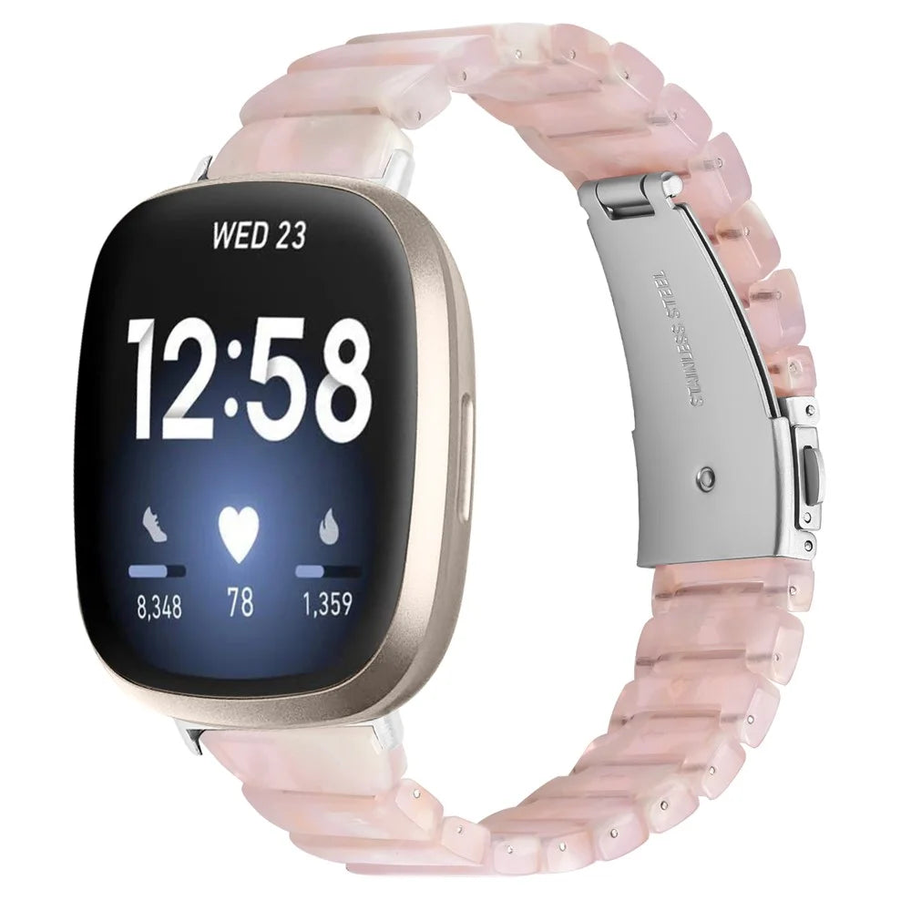 For Fitbit Versa 4 / Sense 2 Watch Band 1-Bead Acrylic Resin Waterproof Bracelet with Silver Buckle - Pink Brown - 2