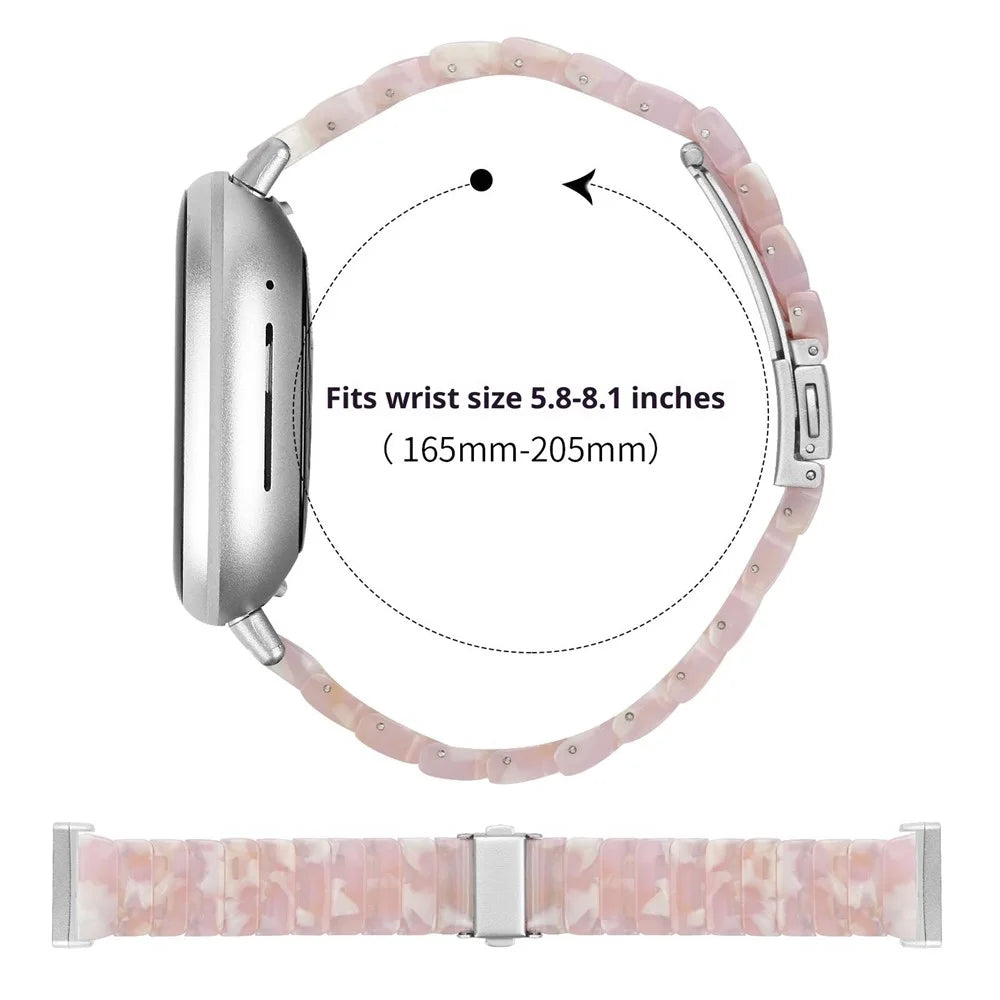 For Fitbit Versa 4 / Sense 2 Watch Band 1-Bead Acrylic Resin Waterproof Bracelet with Silver Buckle - Pink Brown - 6