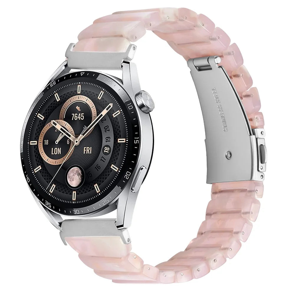 Watch Band For TicWatch Pro X / Pro 3 Lite / Pro 3 , 1-Bead Acrylic Resin Waterproof Bracelet with Silver Buckle - Pink Brown - 2