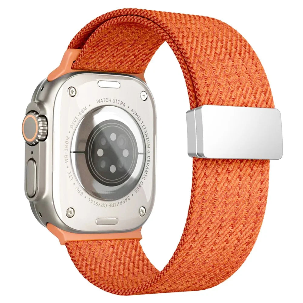 Magnetic Nylon Watch Band for Apple Watch Series 11 10 42mm  /  9 8 7 41mm  /  SE3 SE2 SE 6 5 4 40mm  /  3 2 1 38mm Adjustable Elastic Strap - Orange - 1