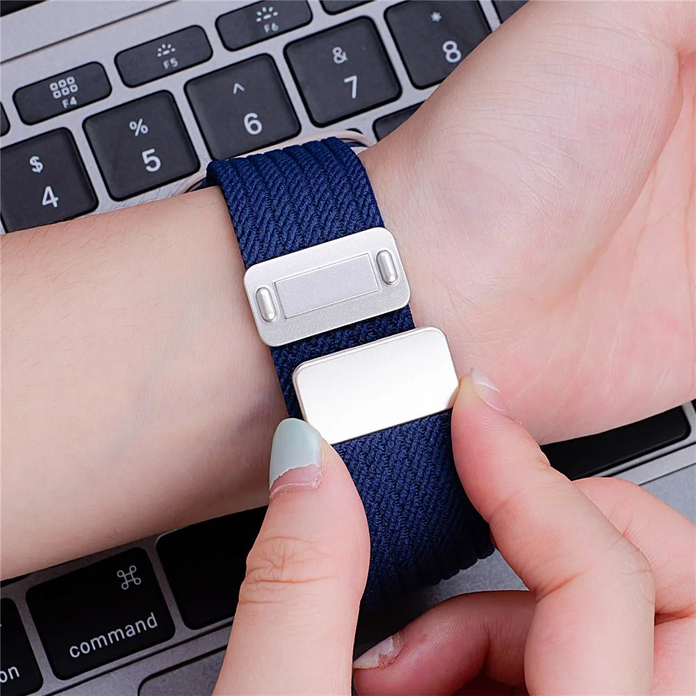 Magnetic Nylon Watch Band for Apple Watch Series 11 10 42mm  /  9 8 7 41mm  /  SE3 SE2 SE 6 5 4 40mm  /  3 2 1 38mm Adjustable Elastic Strap - Orange - 5