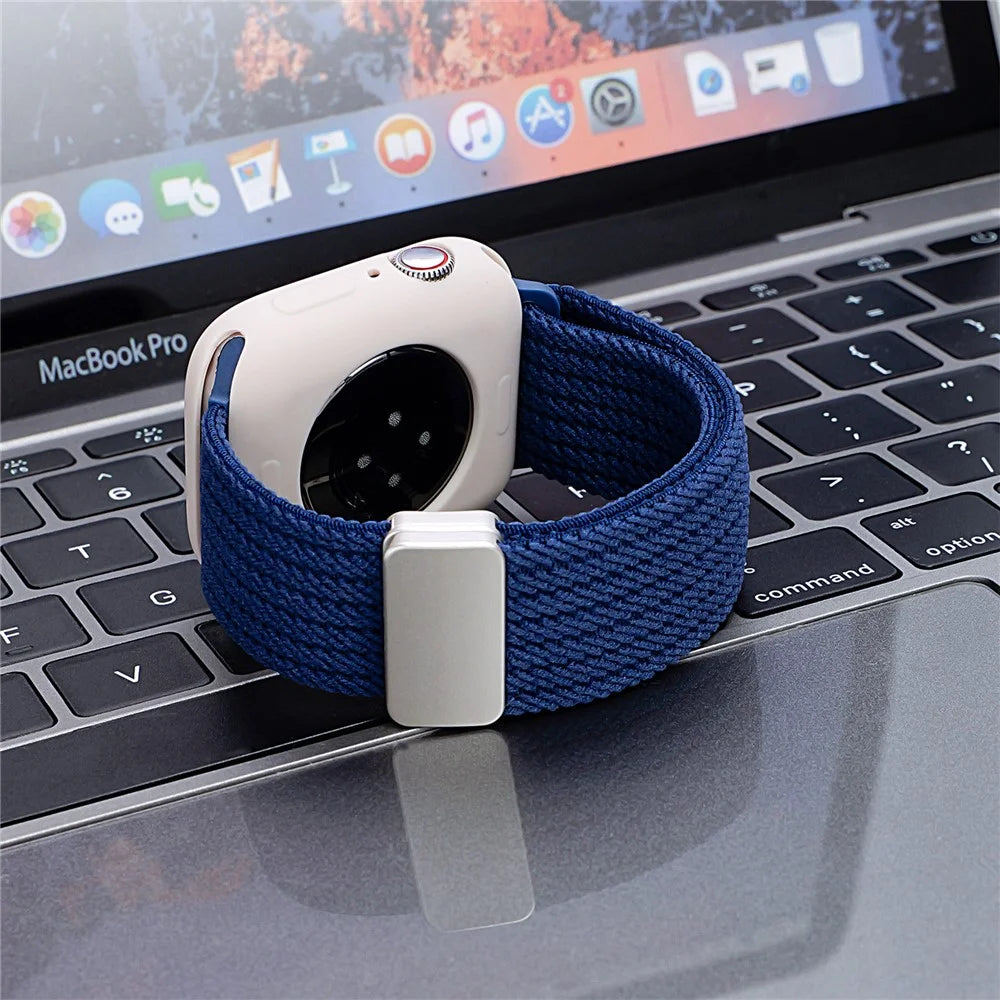 Magnetic Nylon Watch Band for Apple Watch Series 11 10 42mm  /  9 8 7 41mm  /  SE3 SE2 SE 6 5 4 40mm  /  3 2 1 38mm Adjustable Elastic Strap - Orange - 6