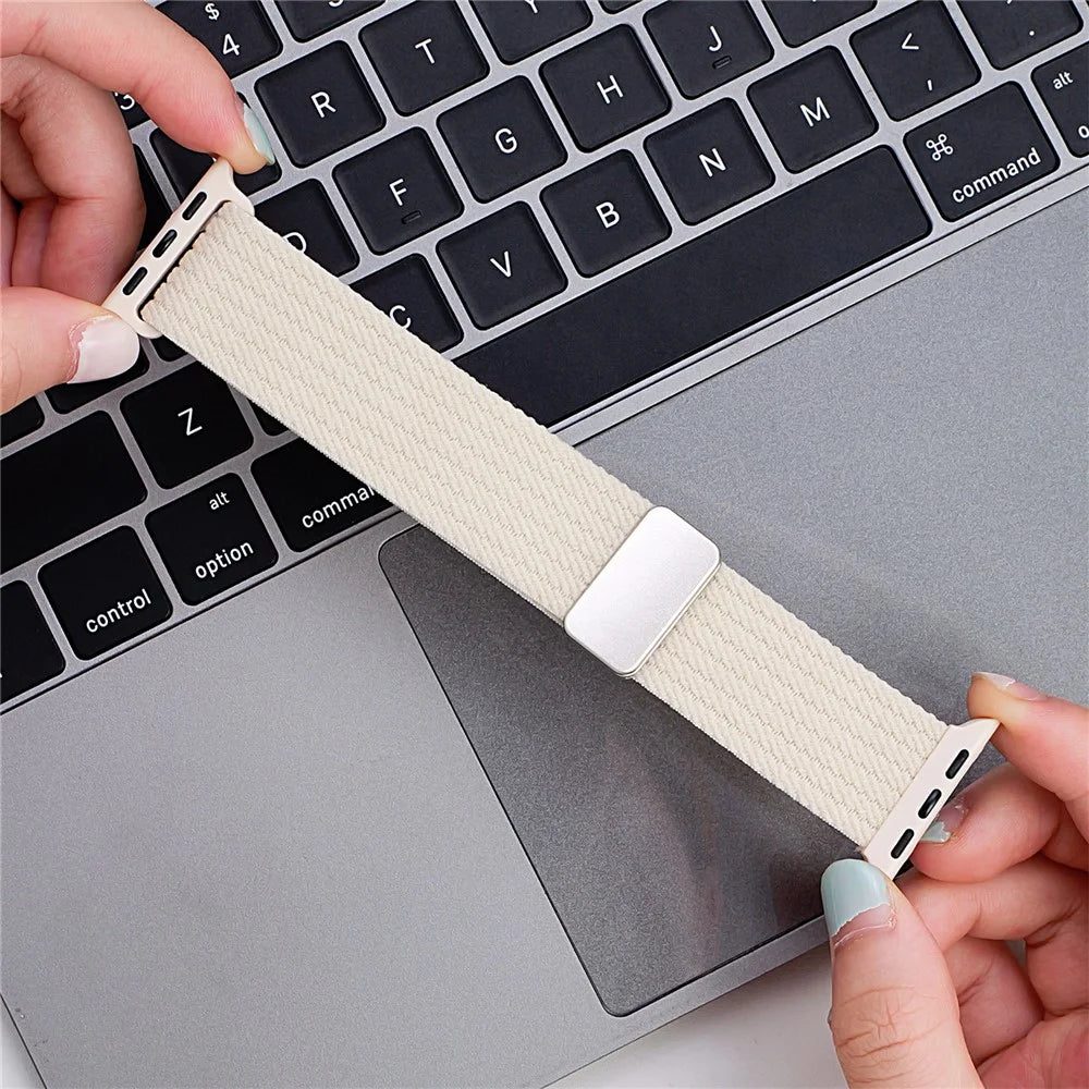 Magnetic Nylon Watch Band for Apple Watch Series 11 10 42mm  /  9 8 7 41mm  /  SE3 SE2 SE 6 5 4 40mm  /  3 2 1 38mm Adjustable Elastic Strap - Orange - 7