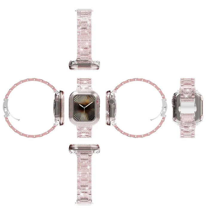 For Apple Watch Series 9 8 7 45mm Band Stylish PC Epoxy Resin Smartwatch Strap + Watch Case - Pink - 5