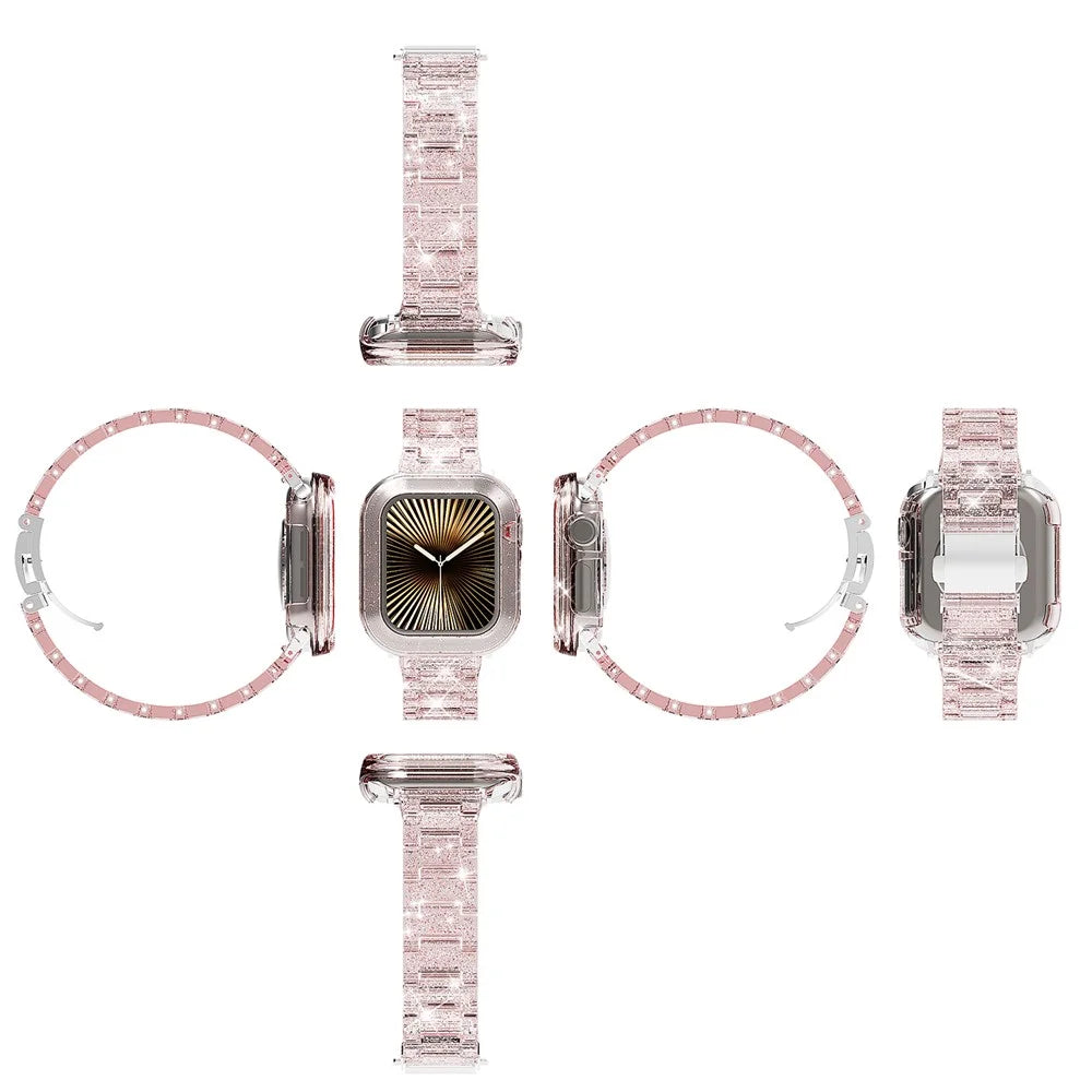 For Apple Watch SE3 SE2 SE 6 5 4 40mm Band Stylish PC Epoxy Resin Smartwatch Strap + Watch Case - Pink - 5