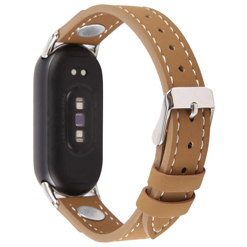 Watch Strap For Xiaomi Smart Band 10 / 9 / 9 NFC / 8 , Camellia Rivets Microfiber Leather Band Bracelet - Brown - 1