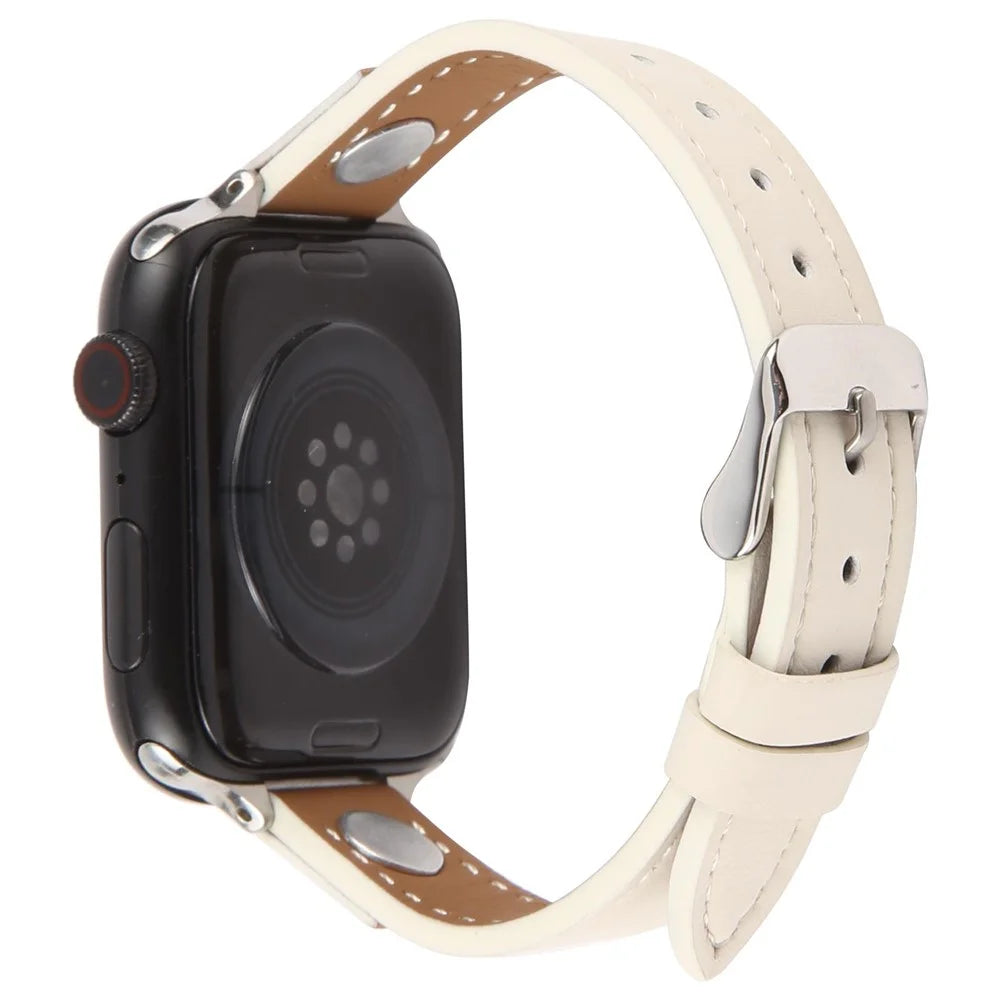 Watch Strap For Apple Watch Series 11 10 42mm / 9 8 7 41mm / SE3 SE2 SE 6 5 4 40mm / 3 2 1 38mm , Camellia Rivets Microfiber Leather Band Bracelet - White - 1