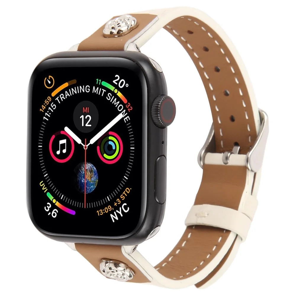 Watch Strap For Apple Watch Series 11 10 42mm / 9 8 7 41mm / SE3 SE2 SE 6 5 4 40mm / 3 2 1 38mm , Camellia Rivets Microfiber Leather Band Bracelet - White - 2