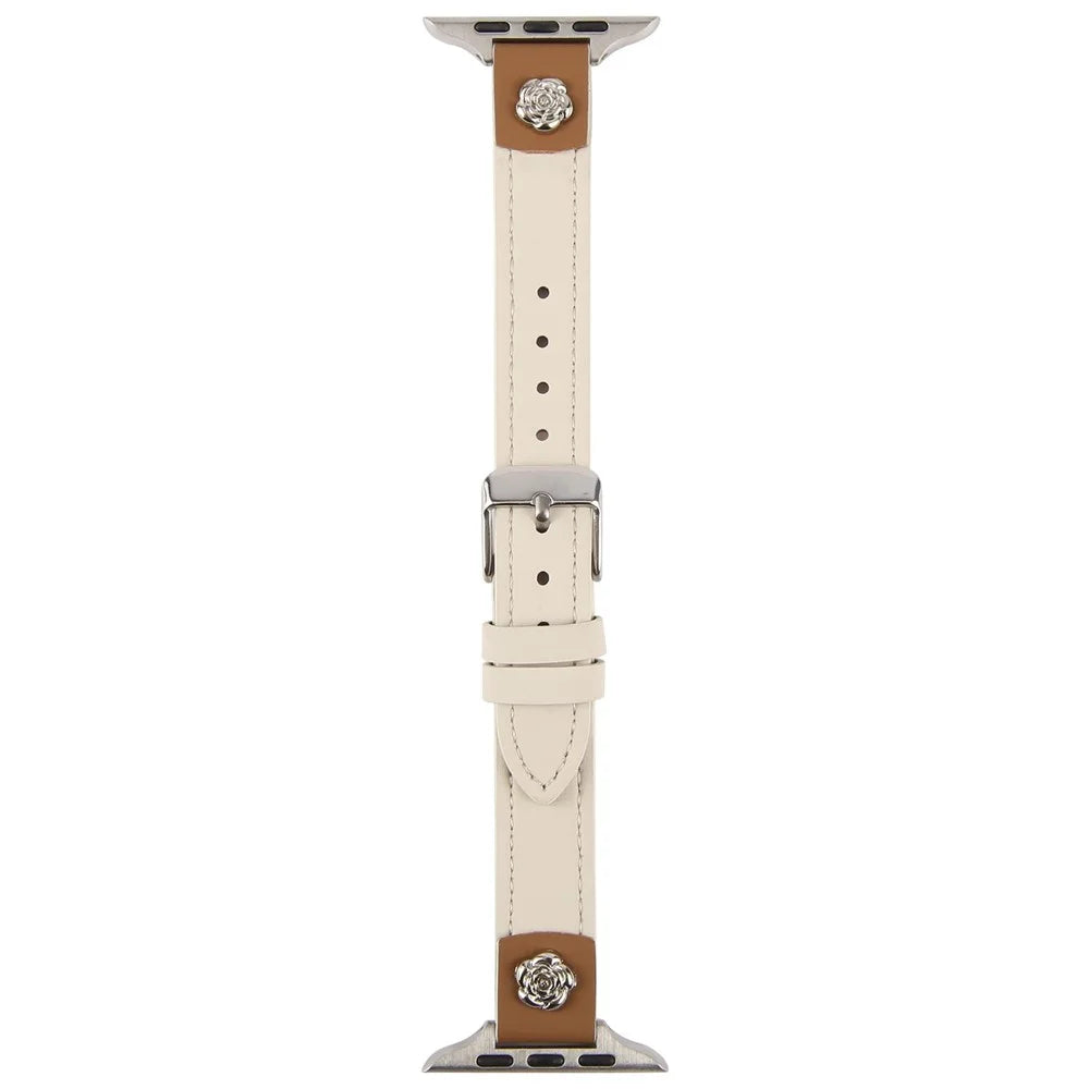 Watch Strap For Apple Watch Series 11 10 42mm / 9 8 7 41mm / SE3 SE2 SE 6 5 4 40mm / 3 2 1 38mm , Camellia Rivets Microfiber Leather Band Bracelet - White - 3