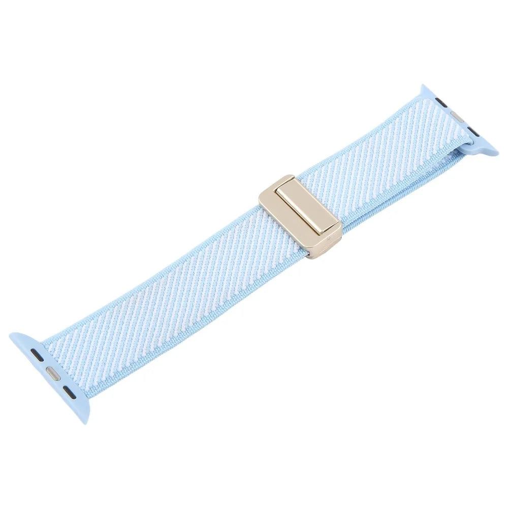 Watch Band For Apple Watch Ultra 3 2 1 49mm / Series 11 10 46mm / 9 8 7 45mm / SE3 SE2 SE 6 5 4 44mm / 3 2 1 42mm , Breathable Nylon Strap with Magnetic Buckle - Sky Blue + White - 4