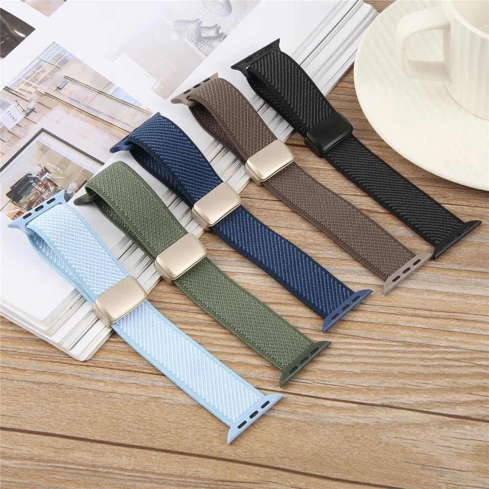 Watch Band For Apple Watch Ultra 3 2 1 49mm / Series 11 10 46mm / 9 8 7 45mm / SE3 SE2 SE 6 5 4 44mm / 3 2 1 42mm , Breathable Nylon Strap with Magnetic Buckle - Sky Blue + White - 6