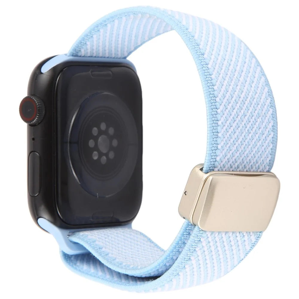 Watch Band For Apple Watch Series 11 10 42mm / 9 8 7 41mm / SE3 SE2 SE 6 5 4 40mm / 3 2 1 38mm , Breathable Nylon Strap with Magnetic Buckle - Sky Blue + White - 1