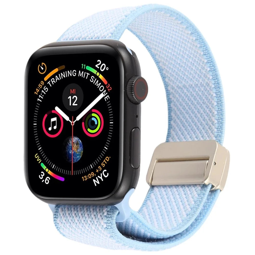 Watch Band For Apple Watch Series 11 10 42mm / 9 8 7 41mm / SE3 SE2 SE 6 5 4 40mm / 3 2 1 38mm , Breathable Nylon Strap with Magnetic Buckle - Sky Blue + White - 2