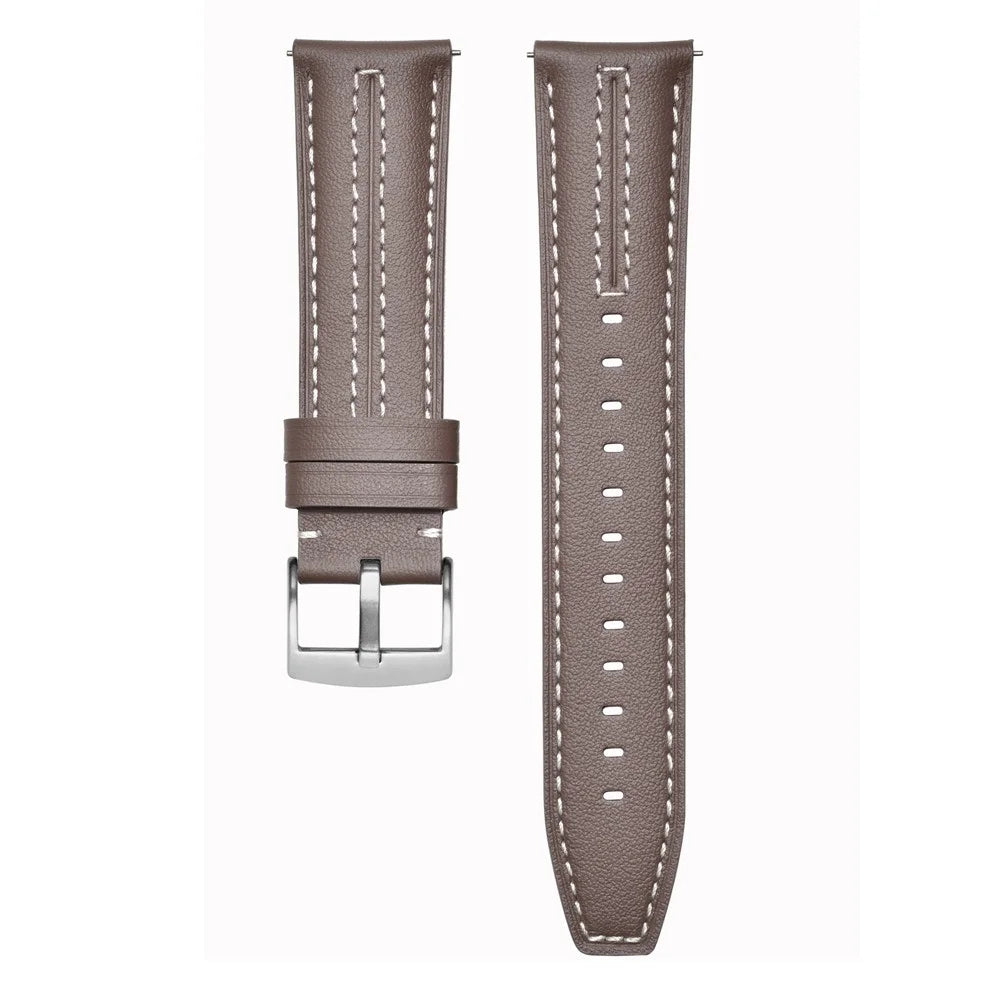 22mm Stitching Genuine Leather Strap for Huawei Watch GT 5 Pro / GT 5 / 4 46mm / Samsung Galaxy Watch3 45mm Replacement Watch Band - Grey - 1