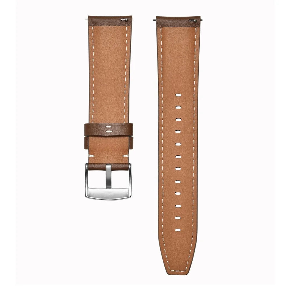 22mm Stitching Genuine Leather Strap for Huawei Watch GT 5 Pro / GT 5 / 4 46mm / Samsung Galaxy Watch3 45mm Replacement Watch Band - Grey - 3