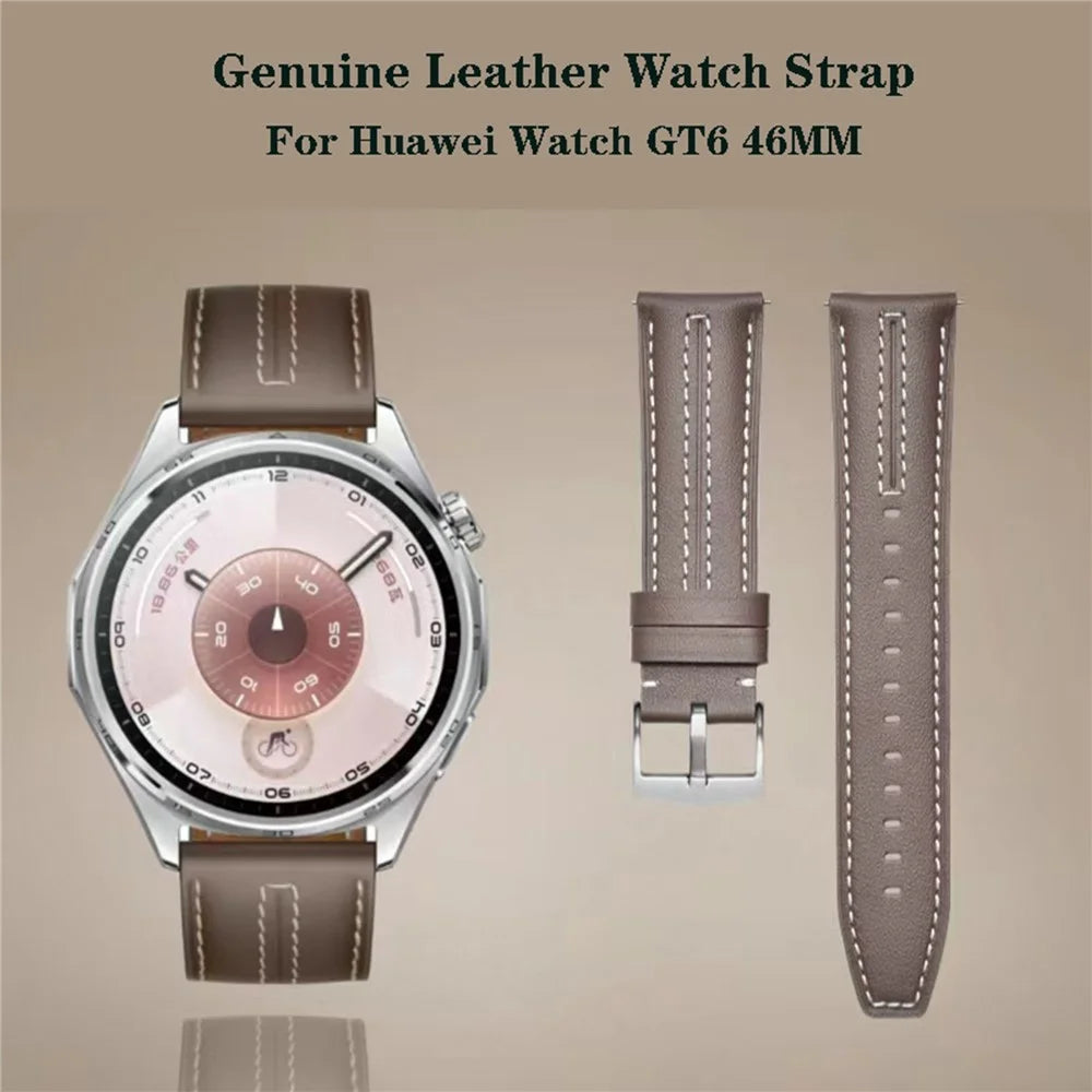 22mm Stitching Genuine Leather Strap for Huawei Watch GT 5 Pro / GT 5 / 4 46mm / Samsung Galaxy Watch3 45mm Replacement Watch Band - Grey - 4