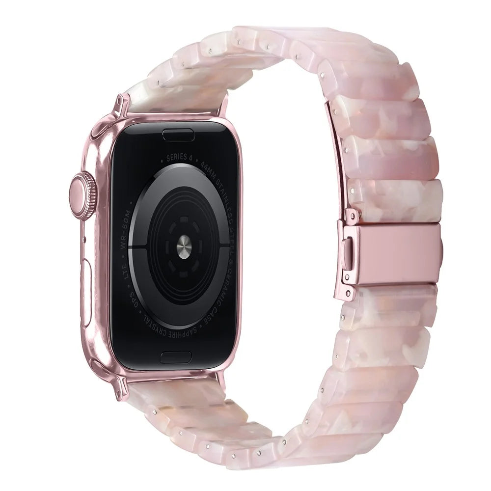 Watch Band For Apple Watch Series 11 10 42mm / 9 8 7 41mm / SE3 SE2 SE 6 5 4 40mm / 3 2 1 38mm , 1-Bead Acrylic Resin Waterproof Bracelet - Pink Brown / Pink Buckle - 1