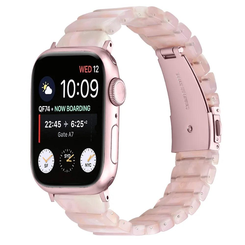 Watch Band For Apple Watch Ultra 3 2 1 49mm / Series 11 10 46mm / 9 8 7 45mm / SE3 SE2 SE 6 5 4 44mm / 3 2 1 42mm , 1-Bead Acrylic Resin Waterproof Bracelet - Pink Brown / Pink Buckle - 2