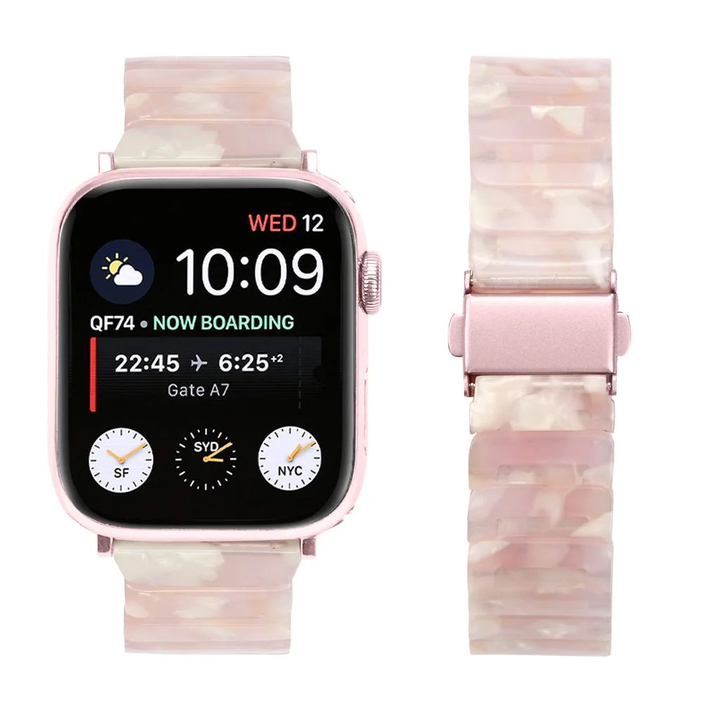 Watch Band For Apple Watch Ultra 3 2 1 49mm / Series 11 10 46mm / 9 8 7 45mm / SE3 SE2 SE 6 5 4 44mm / 3 2 1 42mm , 1-Bead Acrylic Resin Waterproof Bracelet - Pink Brown / Pink Buckle - 3
