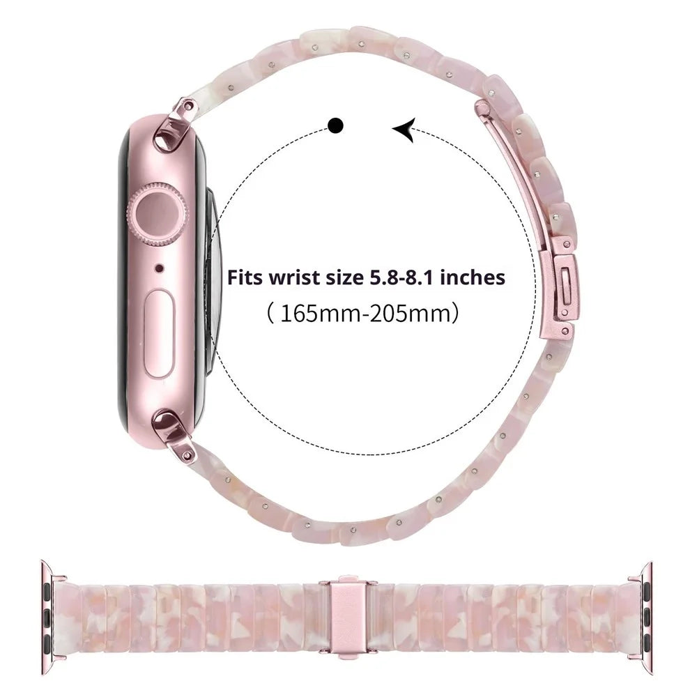 Watch Band For Apple Watch Ultra 3 2 1 49mm / Series 11 10 46mm / 9 8 7 45mm / SE3 SE2 SE 6 5 4 44mm / 3 2 1 42mm , 1-Bead Acrylic Resin Waterproof Bracelet - Pink Brown / Pink Buckle - 6