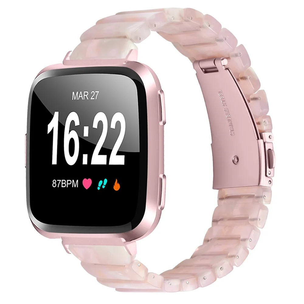 Watch Band For Fitbit Versa / Versa Lite / Versa 2 , 1-Bead Acrylic Resin Waterproof Bracelet - Pink Brown / Pink Buckle - 2