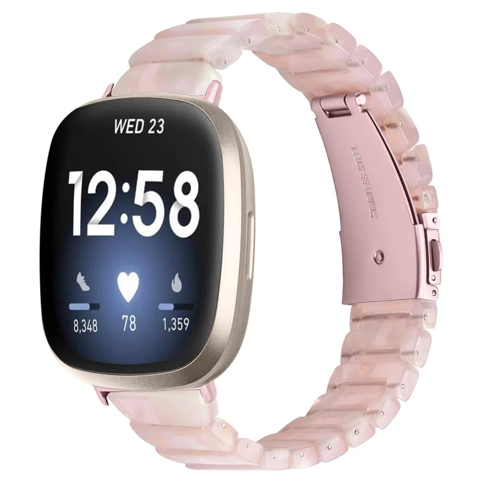 For Fitbit Versa 3 / Sense Watch Band 1-Bead Acrylic Resin Waterproof Bracelet - Pink Brown / Pink Buckle - 2
