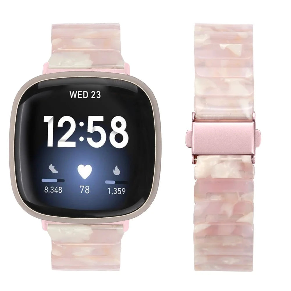 For Fitbit Versa 3 / Sense Watch Band 1-Bead Acrylic Resin Waterproof Bracelet - Pink Brown / Pink Buckle - 3