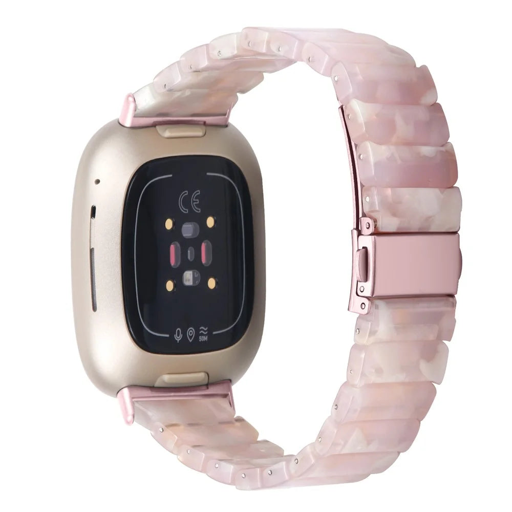 For Fitbit Versa 4 / Sense 2 Watch Band 1-Bead Acrylic Resin Waterproof Bracelet - Pink Brown / Pink Buckle - 1