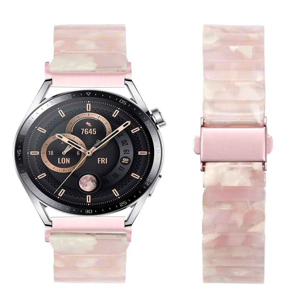 22mm Watch Band For Huawei Watch 5 46mm / GT 5 Pro 46mm / GT 5 46mm , 1-Bead Acrylic Resin Waterproof Bracelet - Pink Brown / Pink Buckle - 2