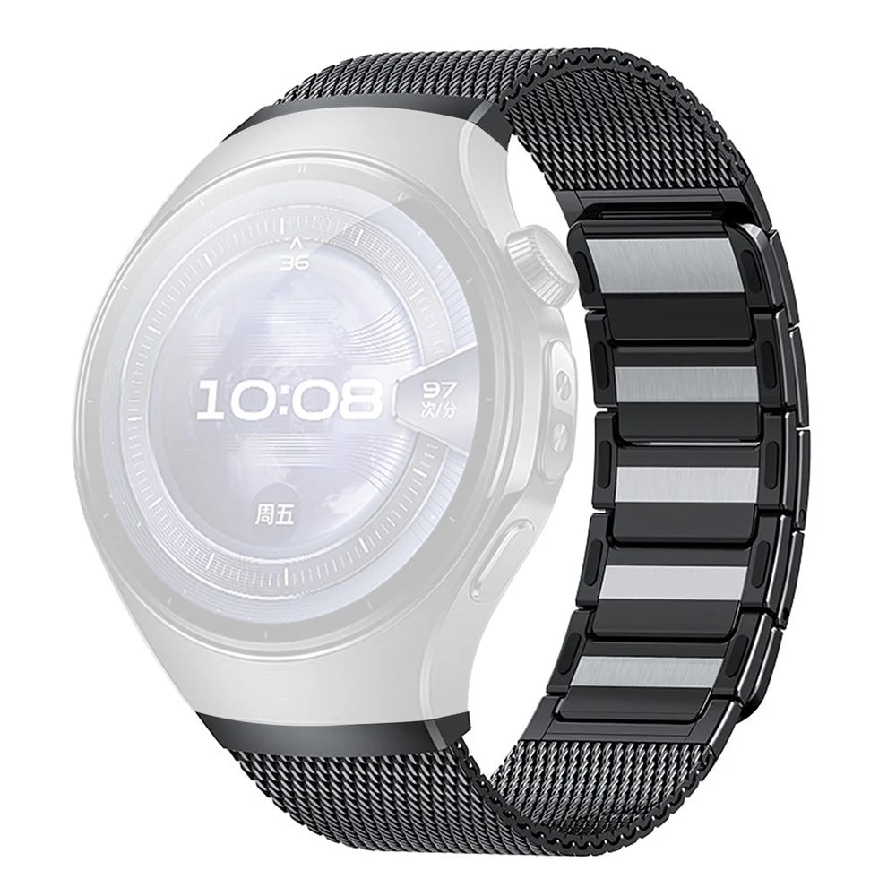 For Huawei Watch 5 46mm Stainless Steel Watch Band Seamless Magnetic Buckle Mesh Strap - Black - 1