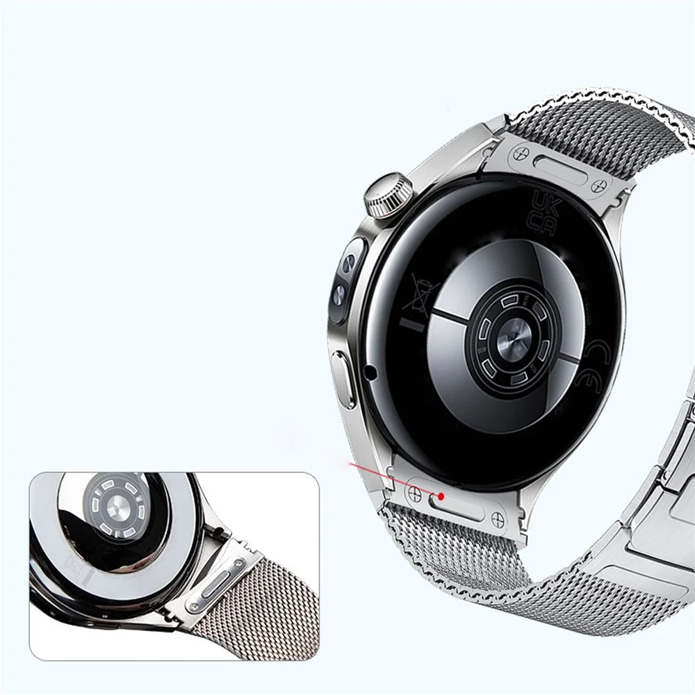 For Huawei Watch 5 46mm Stainless Steel Watch Band Seamless Magnetic Buckle Mesh Strap - Black - 3
