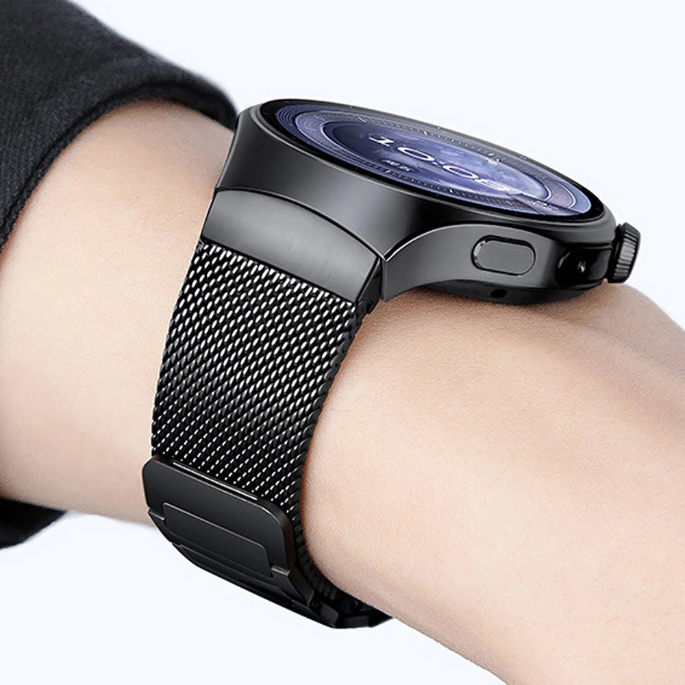 For Huawei Watch 5 46mm Stainless Steel Watch Band Seamless Magnetic Buckle Mesh Strap - Black - 4
