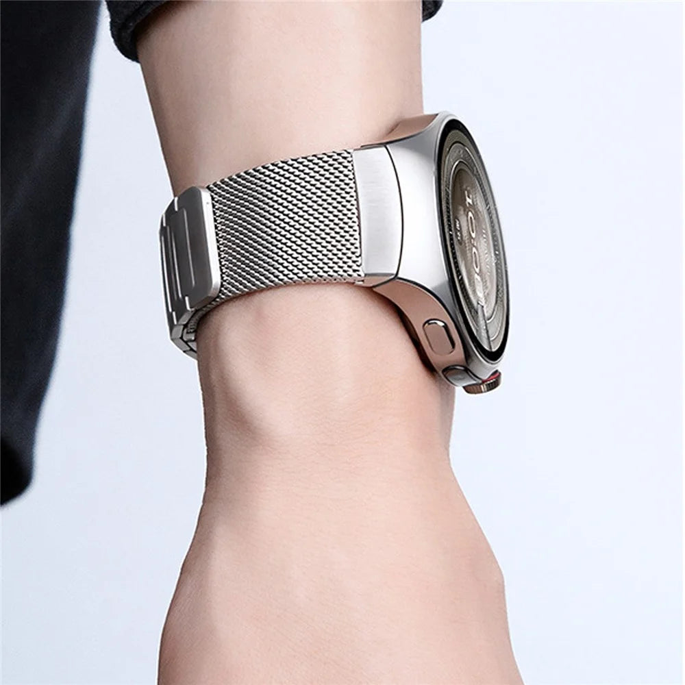 For Huawei Watch 5 46mm Stainless Steel Watch Band Seamless Magnetic Buckle Mesh Strap - Black - 5