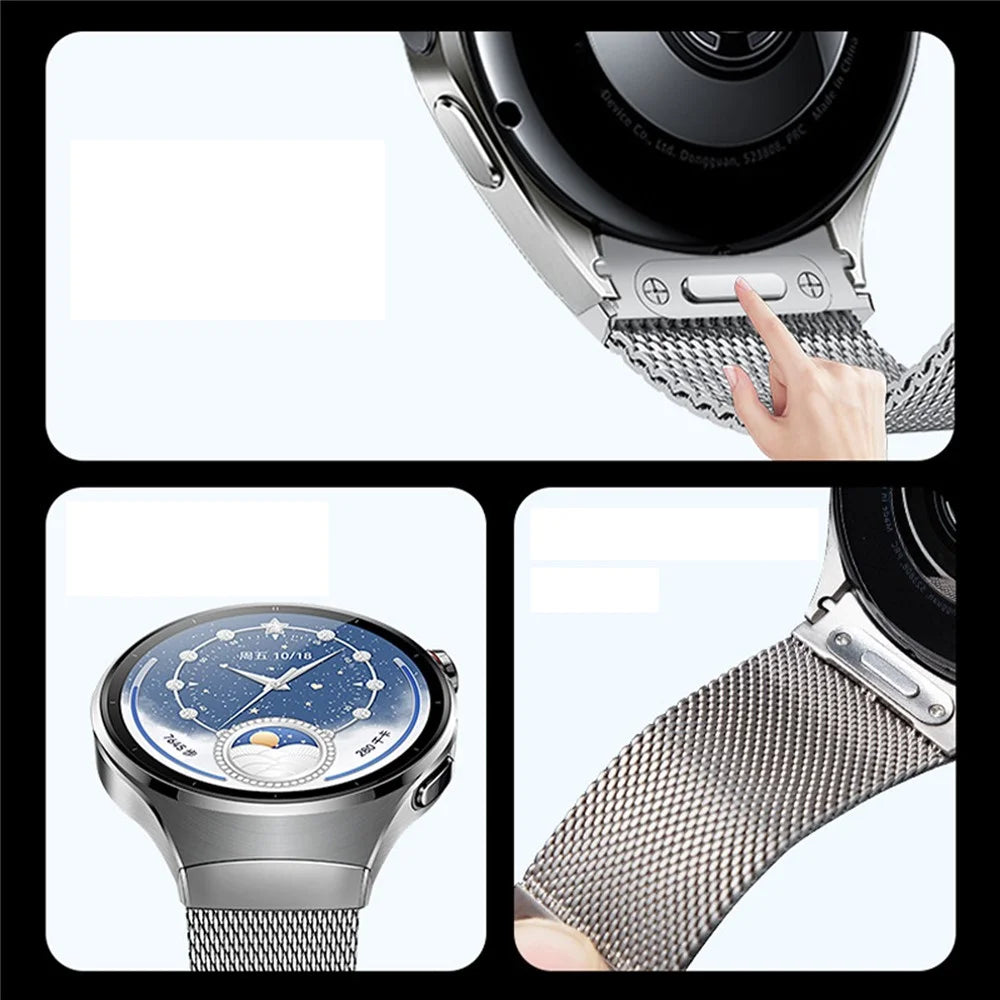 For Huawei Watch 5 46mm Stainless Steel Watch Band Seamless Magnetic Buckle Mesh Strap - Black - 6