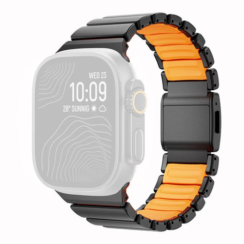 Magnetic Buckle Strap for Apple Watch Ultra 3 2 1 49mm  /  Series 11 10 46mm  /  9 8 7 45mm  /  SE3 SE2 SE 6 5 4 44mm  /  3 2 1 42mm Metal Watch Band - Black / Orange - 1