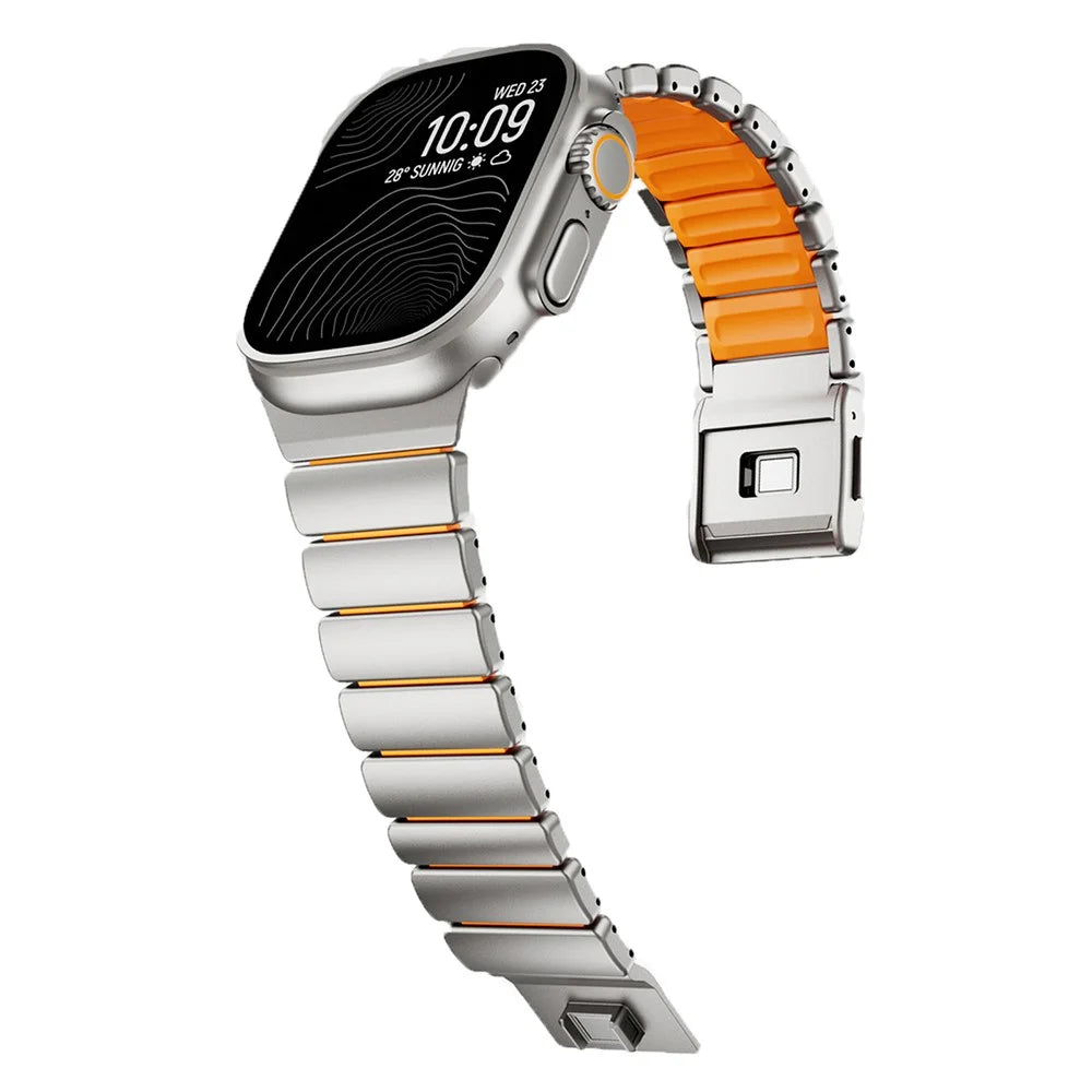 Magnetic Buckle Strap for Apple Watch Ultra 3 2 1 49mm  /  Series 11 10 46mm  /  9 8 7 45mm  /  SE3 SE2 SE 6 5 4 44mm  /  3 2 1 42mm Metal Watch Band - Black / Orange - 3