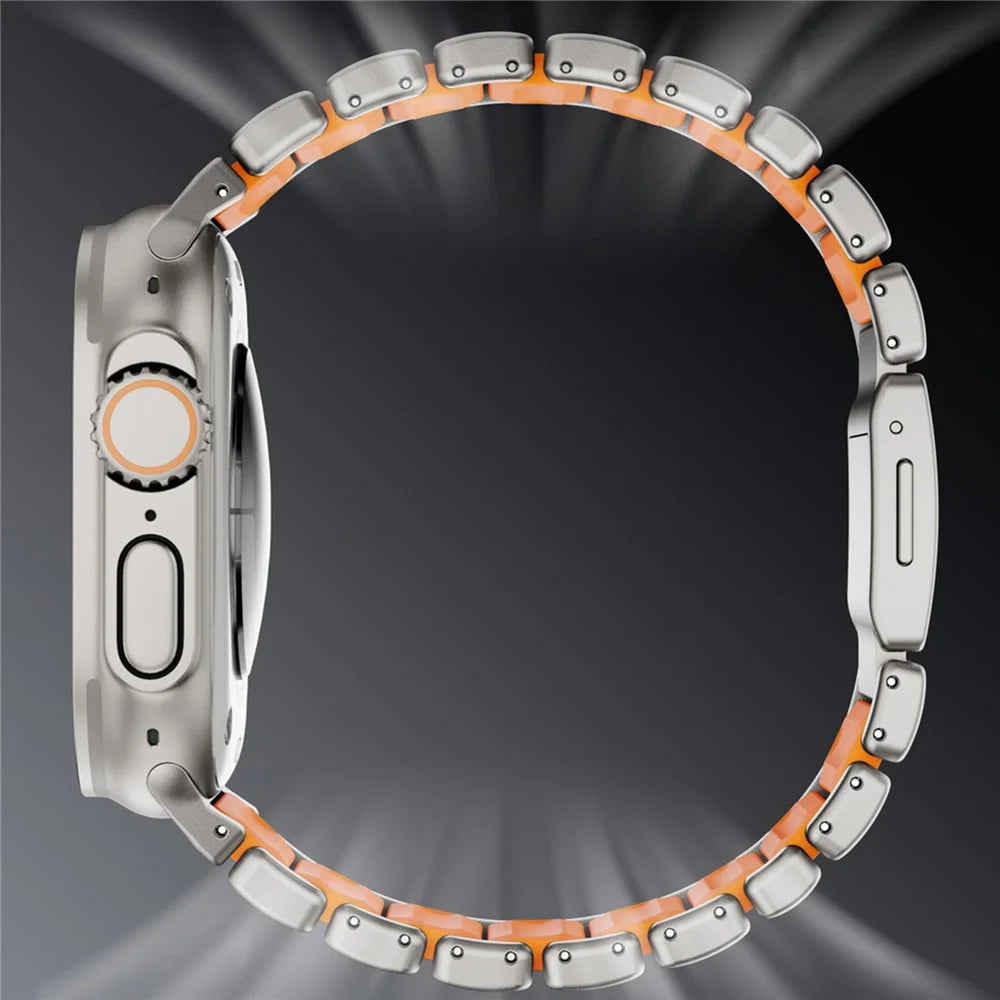 Magnetic Buckle Strap for Apple Watch Ultra 3 2 1 49mm  /  Series 11 10 46mm  /  9 8 7 45mm  /  SE3 SE2 SE 6 5 4 44mm  /  3 2 1 42mm Metal Watch Band - Black / Orange - 4