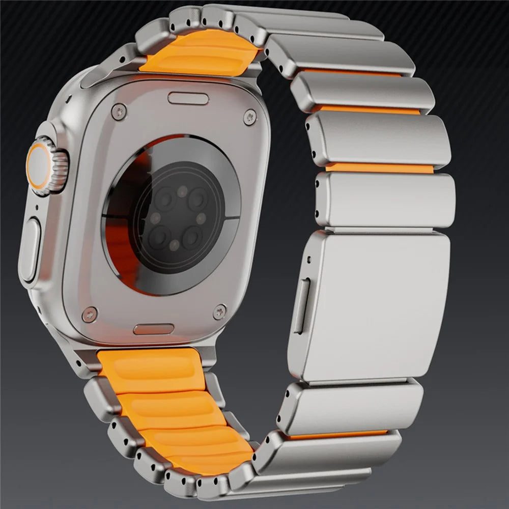 Magnetic Buckle Strap for Apple Watch Ultra 3 2 1 49mm  /  Series 11 10 46mm  /  9 8 7 45mm  /  SE3 SE2 SE 6 5 4 44mm  /  3 2 1 42mm Metal Watch Band - Black / Orange - 5